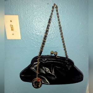 charles DavidBlack Leather Chain Shoulder Bag